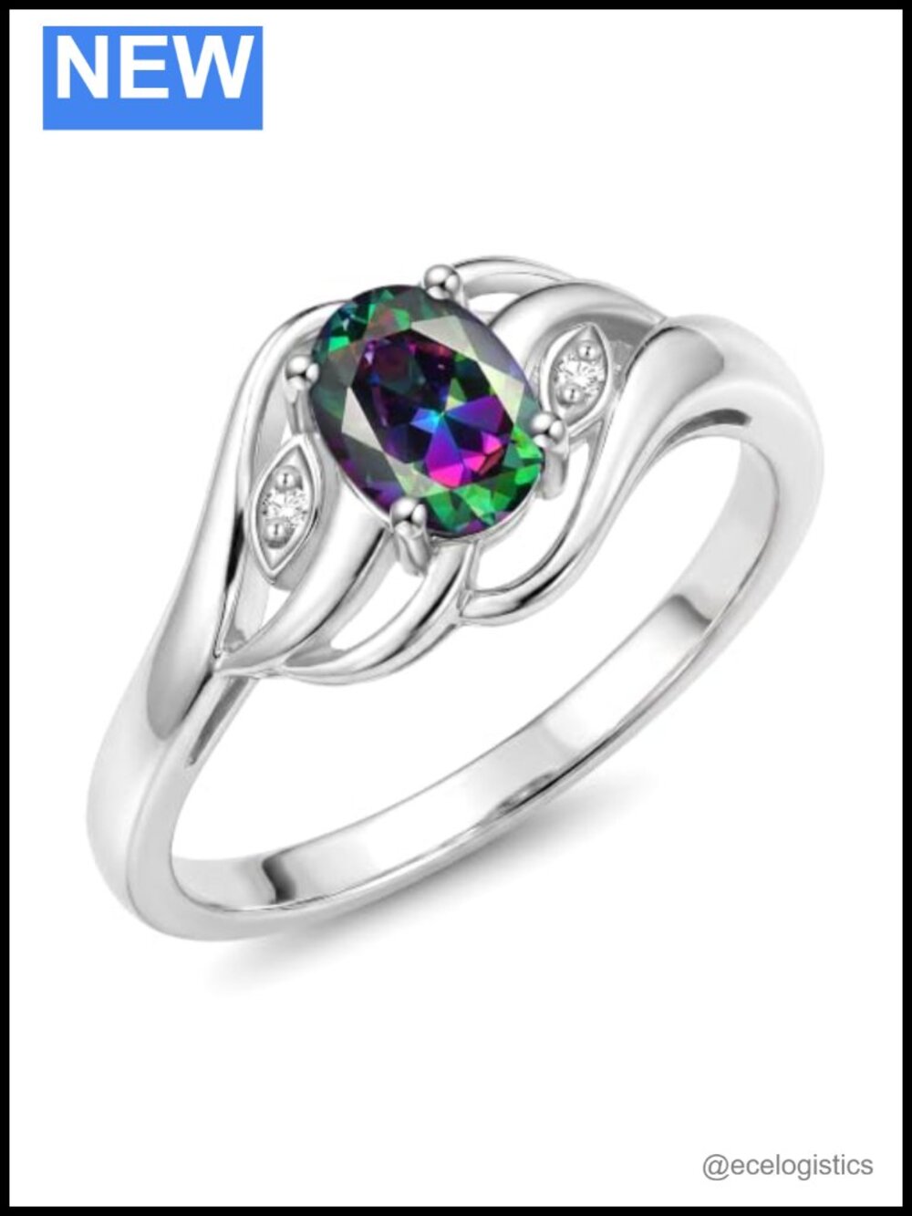 Sterling Silver Birthstone Ring Classic 6X4MM Oval Gemstone Diamond Accent